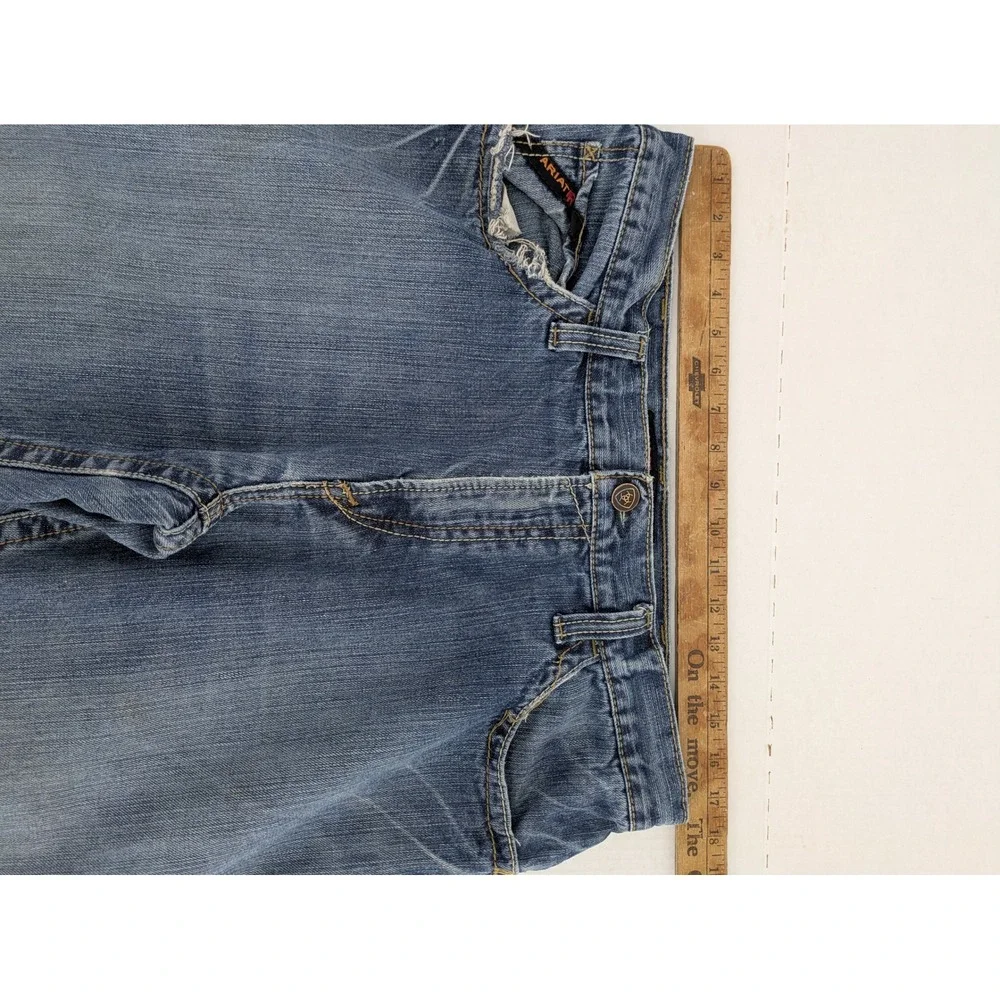 Ariat FR M4 Low Rise Boot Cut Jeans Mens 35x32 Blue Distressed Thrashed Workwear